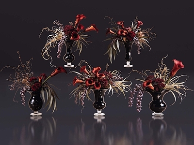 哥特式花瓶 2D现代轻奢花艺 现代侘寂花瓶花艺 法式复古花艺 高级感花艺 软装摆件