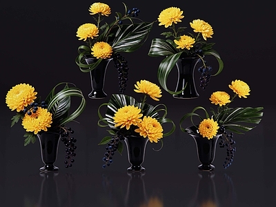 极简花瓶 2D现代轻奢花艺 现代侘寂花瓶花艺 法式复古花艺 高级感花艺 软装摆件