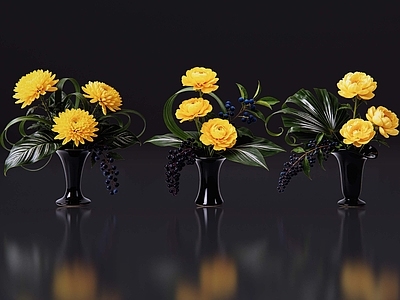 现代花瓶 2D现代轻奢花艺 现代侘寂花瓶花艺 法式复古花艺 高级感花艺 软装摆件