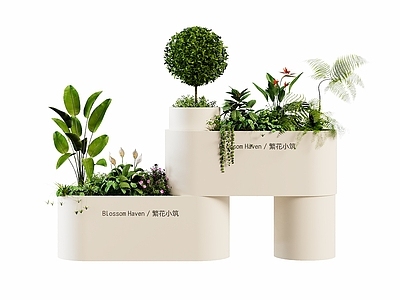 奶油风花架 户外植物花箱 植物堆 室内景观 花箱花池