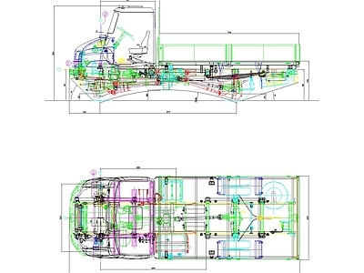 交通工具图库 ZIL53卡车 吉尔轻卡整车线稿 俄式轻型货车图纸 卡车底盘结构详图