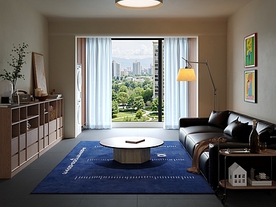 现代简约家居客厅 沙发茶几组合 地毯 边柜 挂画