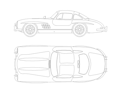 交通工具图库 复古奔驰双视图 1955奔驰鸥翼 经典复古奔驰蓝图