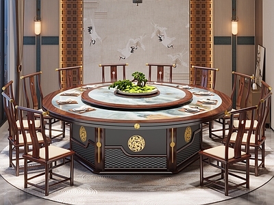 新中式包厢 餐厅 酒店包厢 圆桌 岩板圆桌