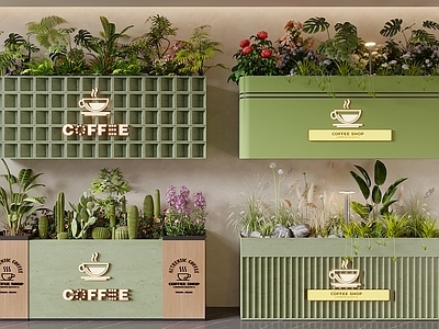 现代简约垂直绿化 花箱 外摆花箱 花池 植物堆 招牌灯箱