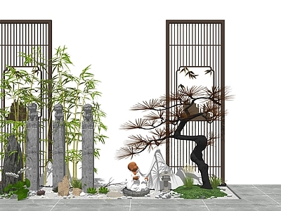 新中式景观落地摆件 中式禅意 室内景观 假山组合 屏风