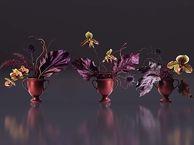 极简花瓶 2D现代轻奢花艺 现代侘寂花瓶花艺 法式复古花艺 高级感花艺 软装摆件
