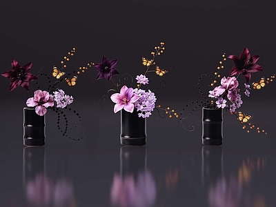 极简花瓶 2D现代轻奢花艺 现代侘寂花瓶花艺 法式复古花艺 高级感花艺 软装摆件