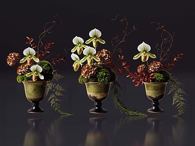 复古花瓶 2D现代轻奢花艺 现代侘寂花瓶花艺 法式复古花艺 高级感花艺 软装摆件