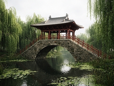 中式古建景观桥 中式廊桥