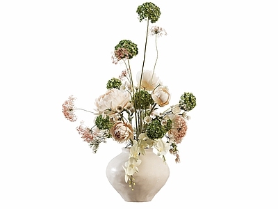 奶油风花草组合 现代简约花艺 花瓶花卉 插花花束 摆件