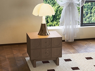 中古风台灯 台灯 床头柜 窗边 木质家具 照明灯具