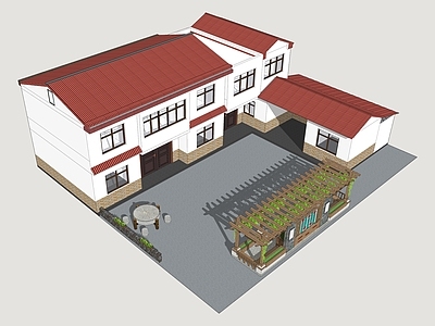 新中式乡村民房 乡村民居小院 乡村民房建筑