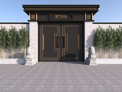 新中式双开门 新中式现代大门 庭院大门 精雕别墅大门 精雕中式门楼