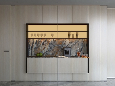 意式极简酒柜 酒柜 嵌入式电器 大理石背板 咖啡机 展示柜