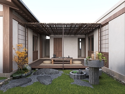 日式庭院 日式露台茶座 日式庭院景观搭配 老宅改造 自建房庭院 连廊露台