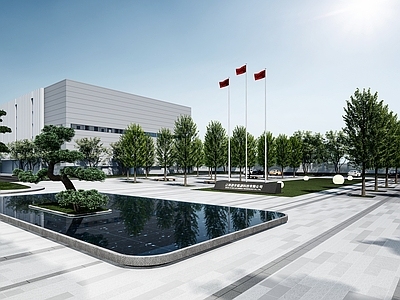 现代主义办公园区景观 现代办公园区景观 办公广场 广场景观 树阵广场 现代办公建筑