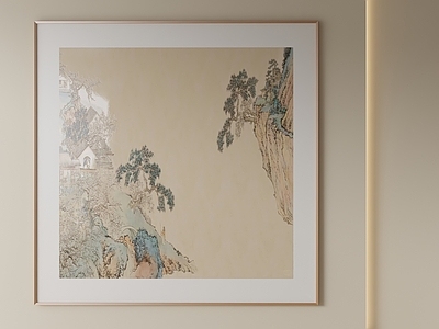 新中式山水画 中式留白山水挂画 禅意松崖客厅挂画