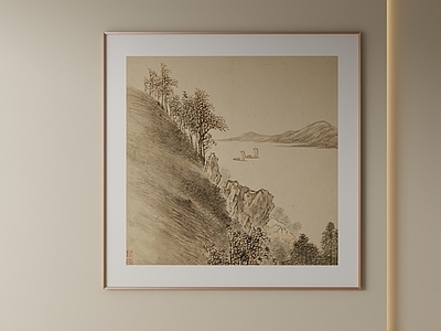 中式山水画 茶室装饰画 禅意山水方挂画