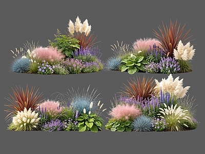现代主义花境 2D植物组合 花卉花镜 花草镜植物组合 花草花丛 地被花灌木球