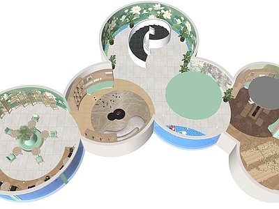 新中式其他文化空间 荷花主题展馆 现代风格主题 圆风格展馆 曲线风格展馆