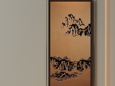 新中式山水画 简约水墨崖挂画 宋式意境挂画