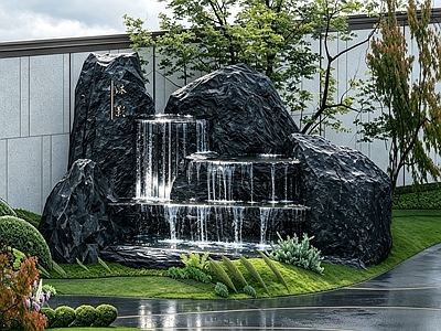 假山水景图库 中式假山跌水水景