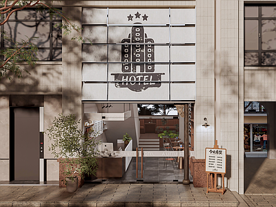 中古风酒店入口 酒店门头 坨寂风 民宿 日式酒店 临街