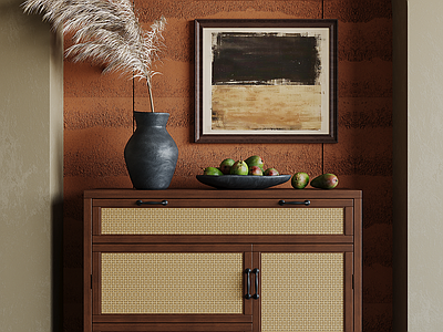 中古风玄关柜 中古风玄关柜 玄关柜 装饰挂画 花瓶花艺摆件