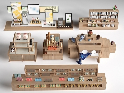 原木风文创展台 现代文创展台 展厅展架 文创展柜货架
