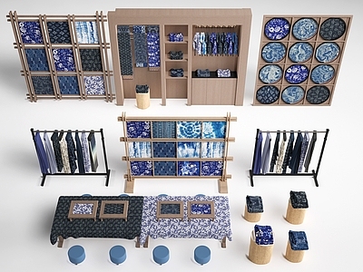 新中式文创展台 现代扎染展架 扎染展台 刺绣文创展台