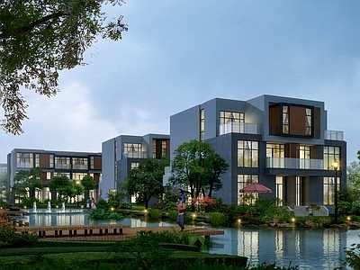 别墅建筑 现代风格双拼别墅 现代简约乡村别墅 多层双拼别墅