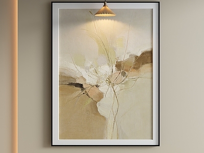 奶油风抽象挂画 书房侘寂风装饰画 茶室柔和花枝挂画