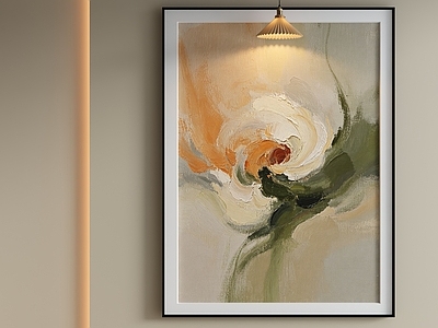 侘寂抽象挂画 奶油风竖版挂画 肌理玫瑰抽象油画