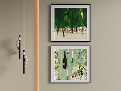 极简组合画 欧式手绘插画 中古法式双联挂画