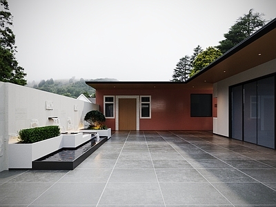 现代主义庭院 阳台 鱼池