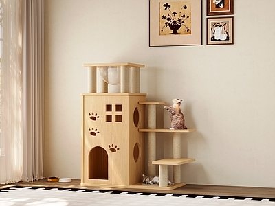 原木风猫爬架 家具猫爬架 灯光齐全 宠物猫 猫粮