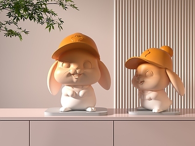 奶油风雕塑摆件 卡通兔子雕塑摆件 现代卡通雕塑摆件