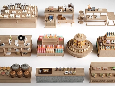 原木风食品展台 现代文创展台 展厅展架 文创展柜货架