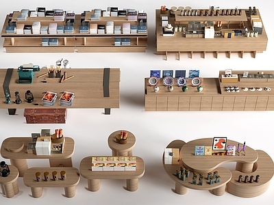 原木风食品展台 现代文创展台 展厅展架 文创展柜货架