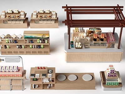 新中式食品展台 现代文创展台 文创展柜货架 展厅展架
