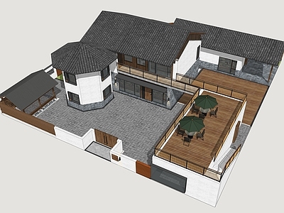 新中式民宿建筑 乡村民宿院落 乡村民居建筑 民宿建筑小院