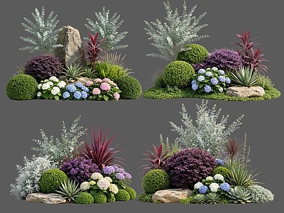 现代主义花境 2D植物组合 花卉花镜 花草镜植物组合 花草花丛 地被花灌木球