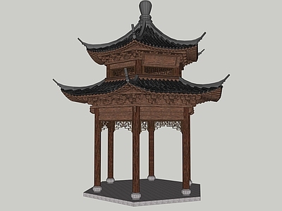中式古建古建筑 六角亭 重檐六角亭 亭子 古建亭