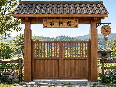 乡村改造 乡村院门框架 乡村农耕小品
