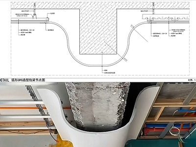 GRG吊顶节点 GRG弧形包梁 弧形包梁节点图 包梁体通用图 圆弧形吊顶