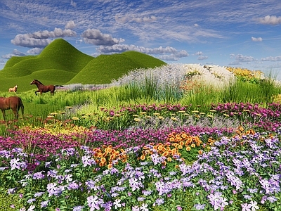 极简缓坡山体 高山花海景观 草原花海景观 草原牧场花海 高山草原牧场花海 高山牧场花海景观