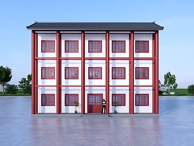 新中式风格建筑 古建筑 集成房屋 寺庙 藏经阁