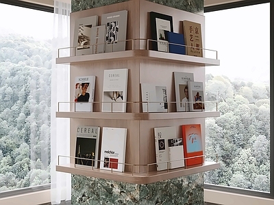 轻奢书架 三层书架 窗边置物 木制书架 大理石底座 杂志展示