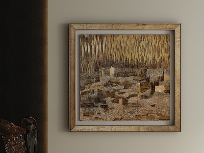 侘寂抽象挂画 中古肌理风景画 侘寂风村镇挂画